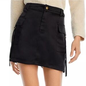 Aqua Black Satin Skirt with Buckles